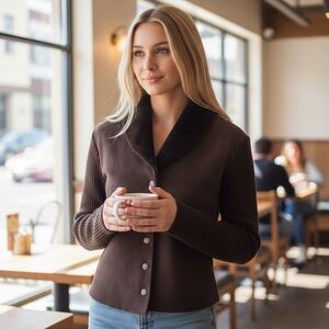 Ambra Brown Button Up Sweater